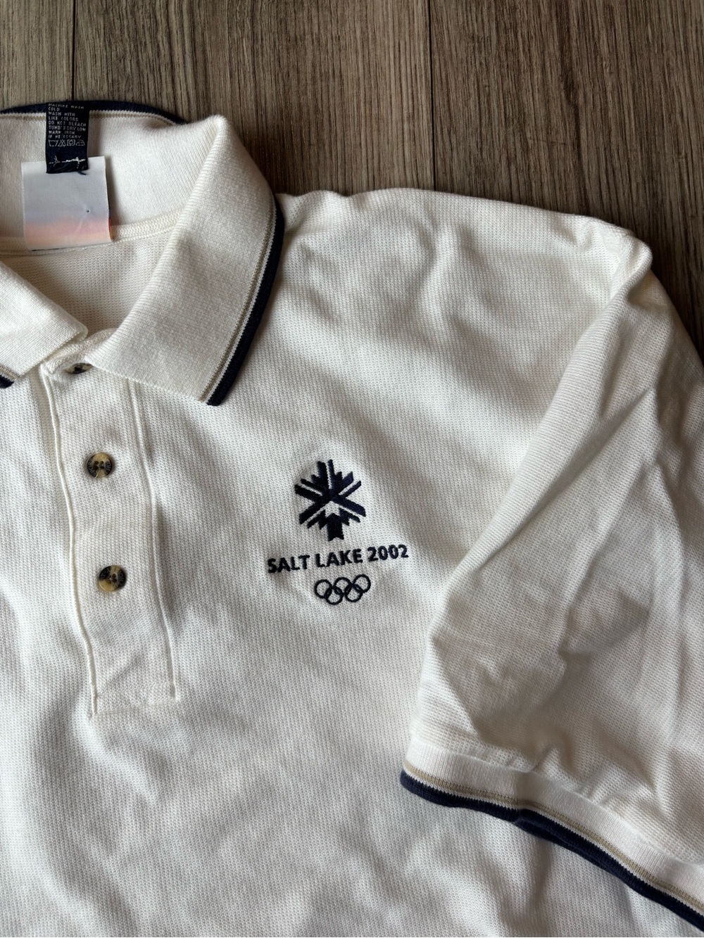 Salt Lake 2002 White Polo with Navy Trim - Olympic Embroidered Logo - Picture 3 of 4